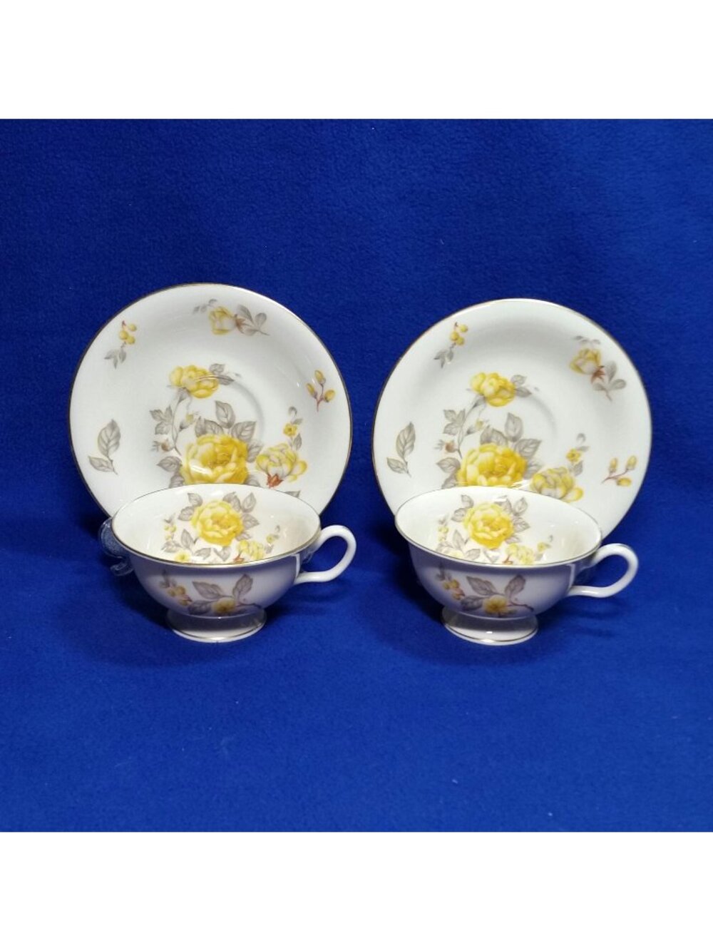 Yellow Roses Tea Cup and Saucers Set of 2 Mayfair By Castleton China Made In USA